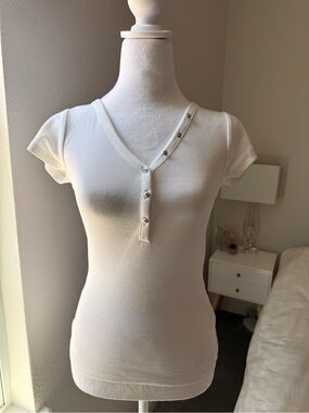 Guess White Knit Short Sleeve Top